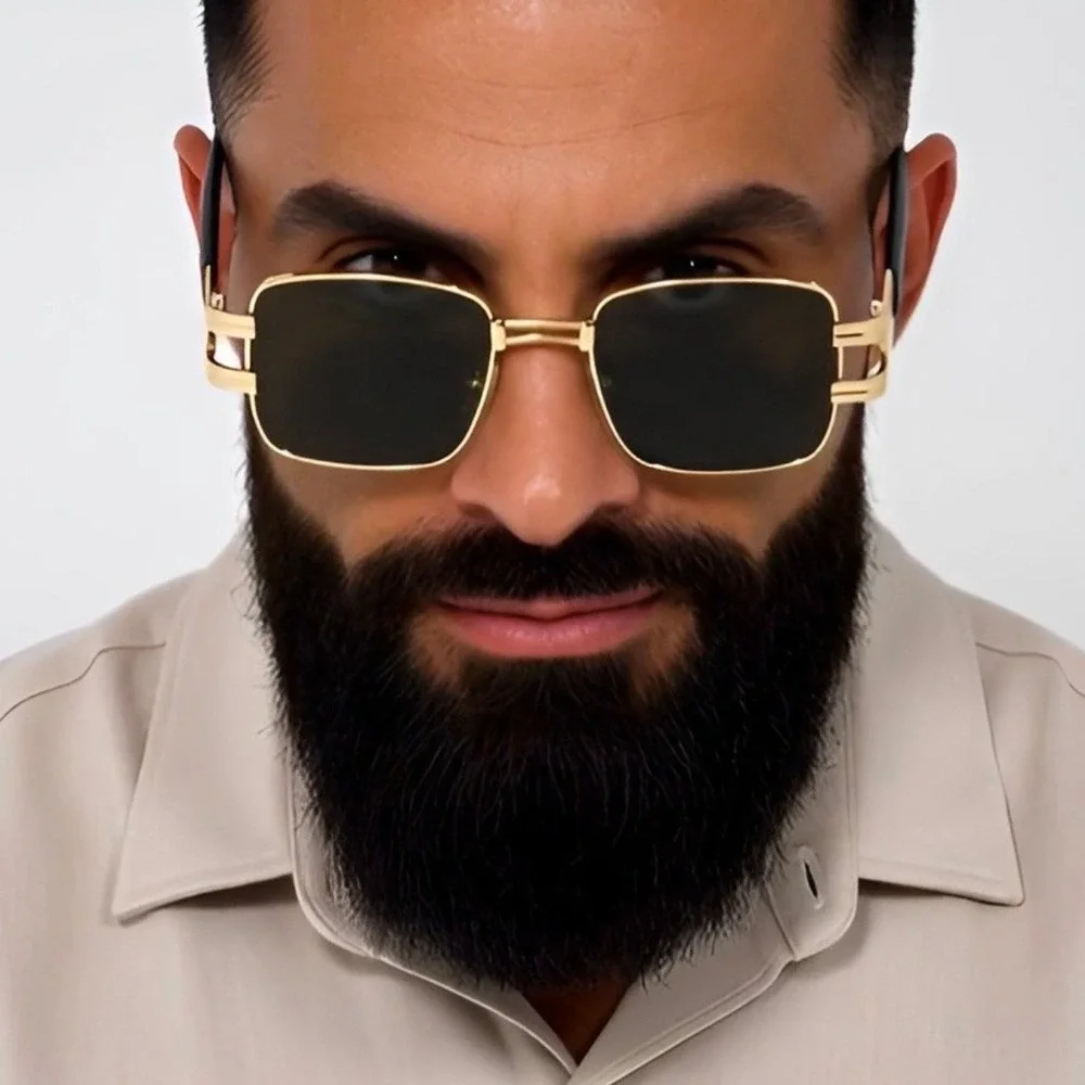 Rectangle Sunglasses Gold Frame Black Arms‎ Men's Fashion Hip Hop UV400 Lentes